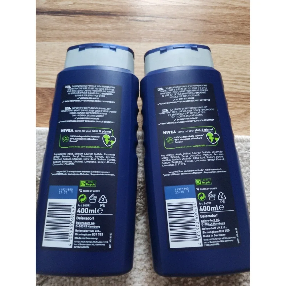 3 Nivea Men Energy 3-in-1 Shower Gel w/ Mint Extract, 8.45oz (250ml)